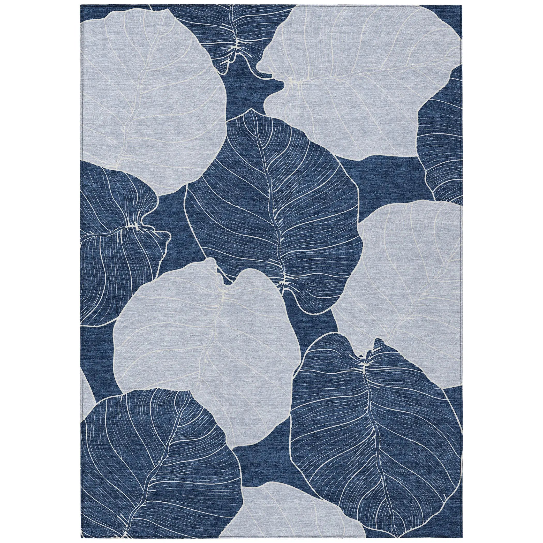 9' X 12' Navy Blue And Ivory Floral Washable Indoor Outdoor Area Rug Homeroots Outdoor