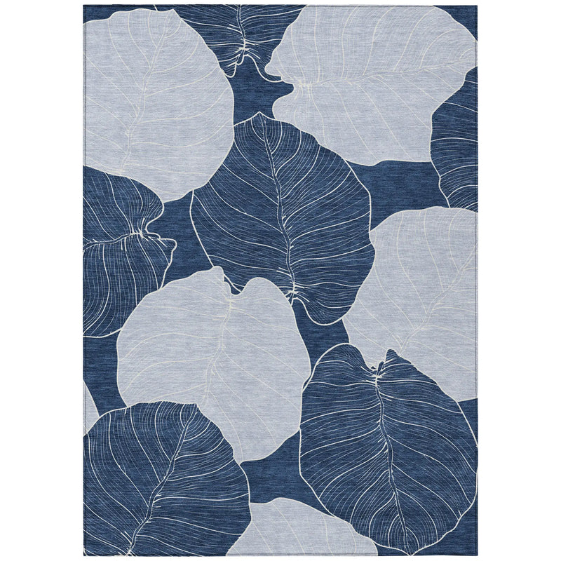 9' X 12' Navy Blue And Ivory Floral Washable Indoor Outdoor Area Rug Homeroots Outdoor