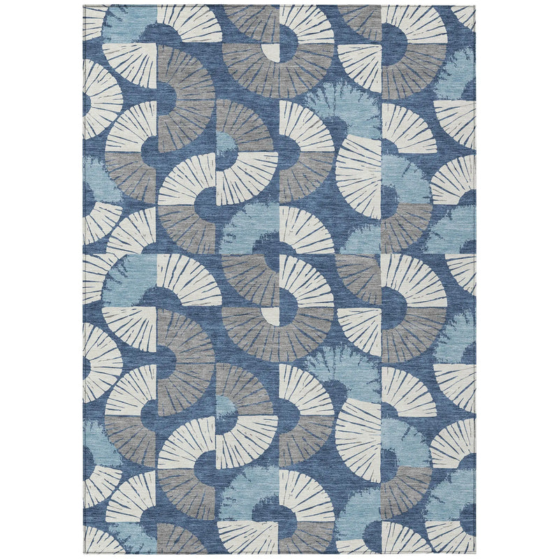 9' X 12' Navy Blue And Ivory Geometric Washable Indoor Outdoor Area Rug Homeroots Outdoor