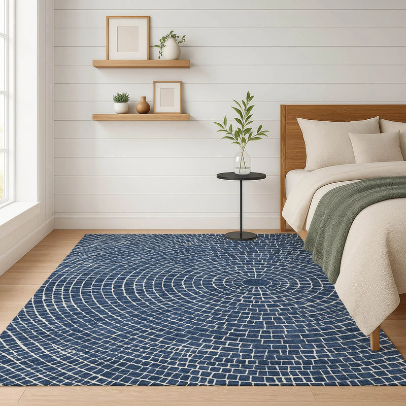 9' X 12' Navy Blue And Ivory Geometric Washable Indoor Outdoor Area Rug Homeroots Outdoor