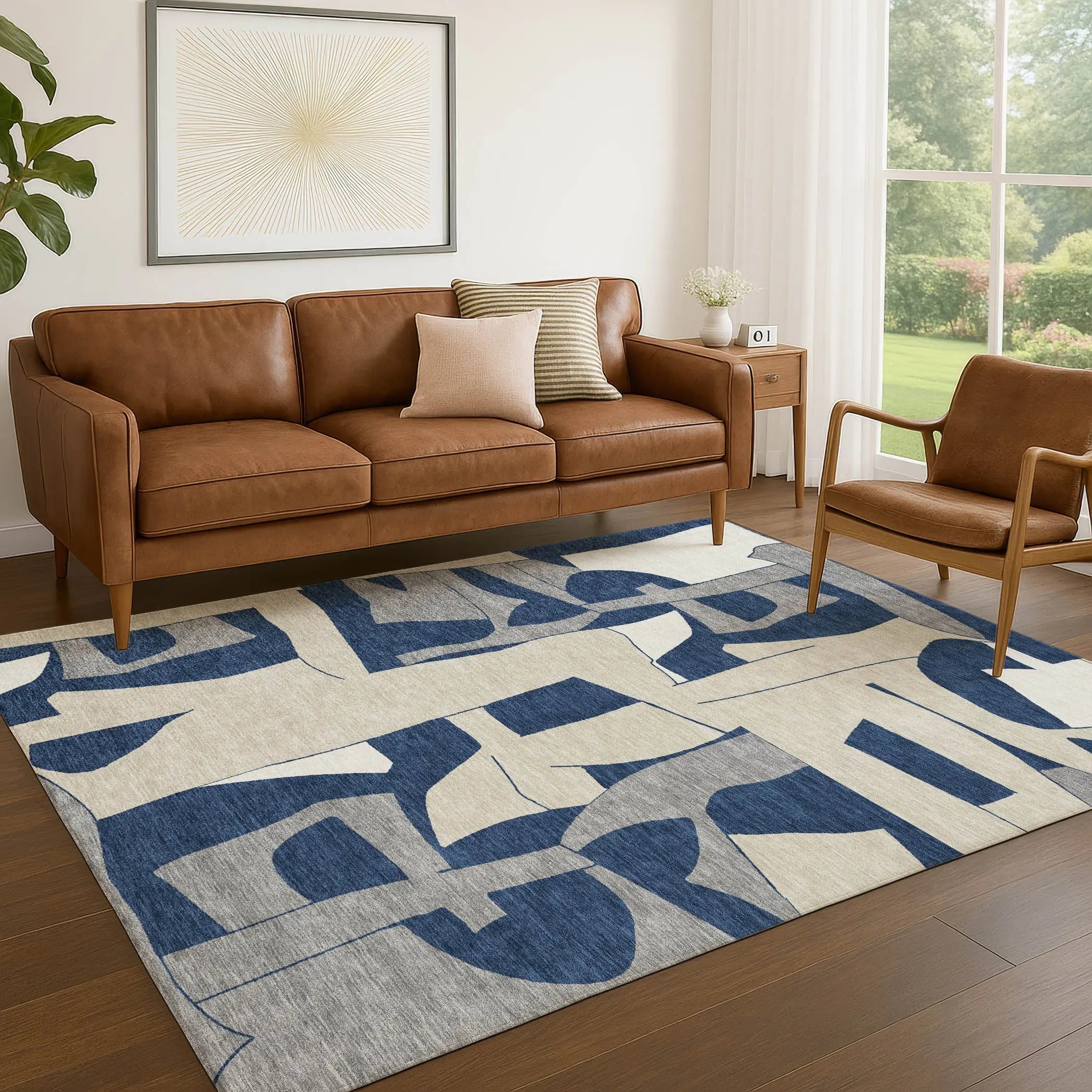 9' X 12' Navy Blue And Ivory Geometric Washable Indoor Outdoor Area Rug Homeroots Outdoor