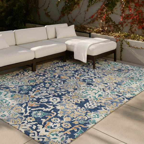 9' X 12' Navy Blue And Ivory Geometric Washable Indoor Outdoor Area Rug Homeroots Outdoor