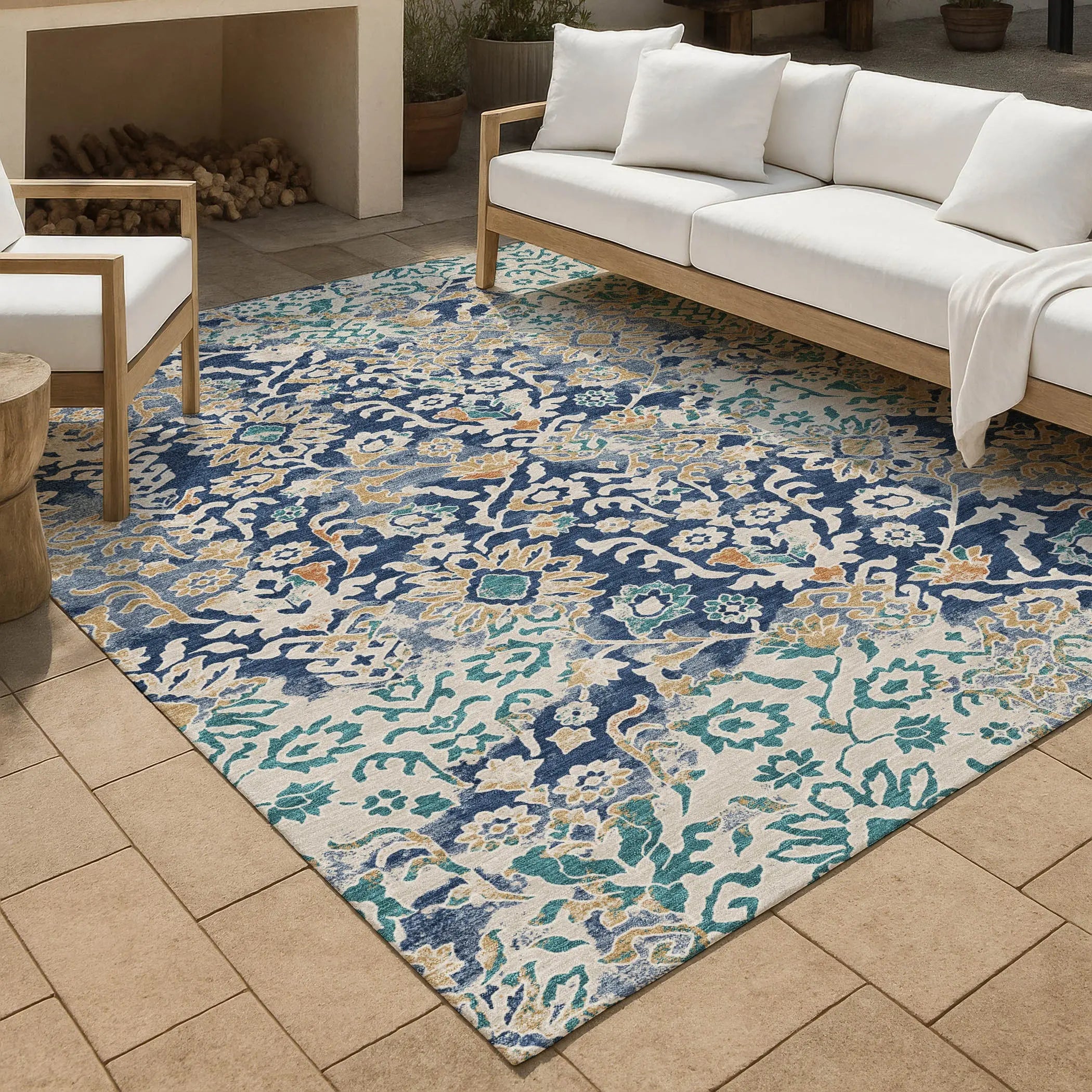 9' X 12' Navy Blue And Ivory Geometric Washable Indoor Outdoor Area Rug Homeroots Outdoor