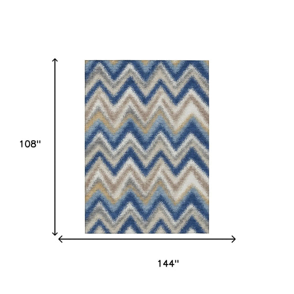 9' X 12' Navy Blue And Ivory Geometric Washable Indoor Outdoor Area Rug Homeroots Outdoor