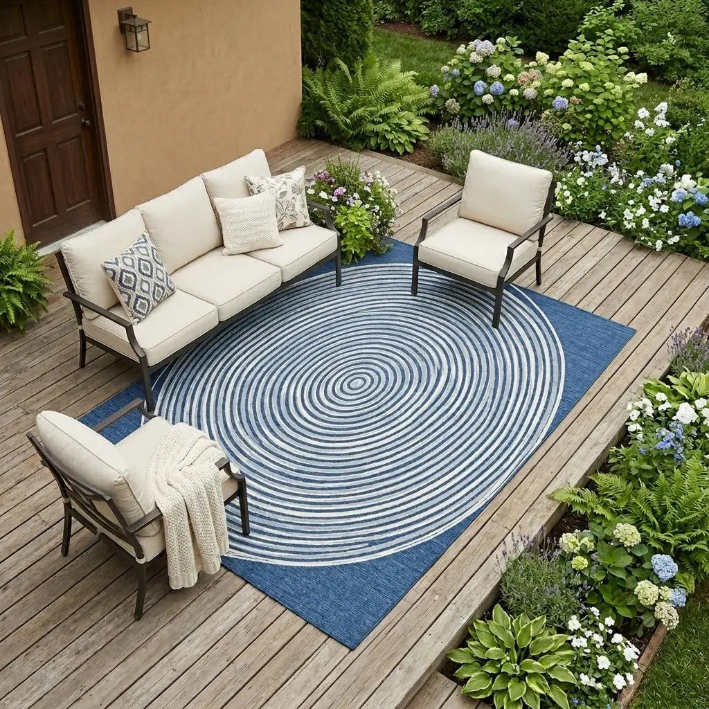 9' X 12' Navy Blue And Ivory Geometric Washable Indoor Outdoor Area Rug Homeroots Outdoor