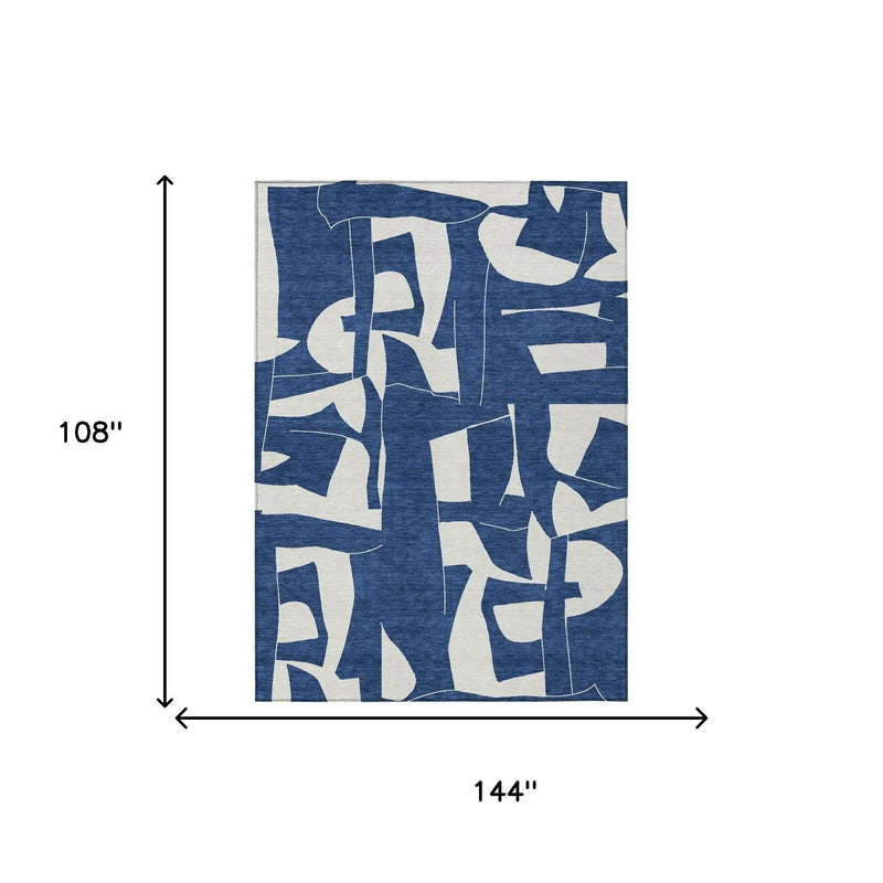 9' X 12' Navy Blue And Ivory Geometric Washable Indoor Outdoor Area Rug Homeroots Outdoor