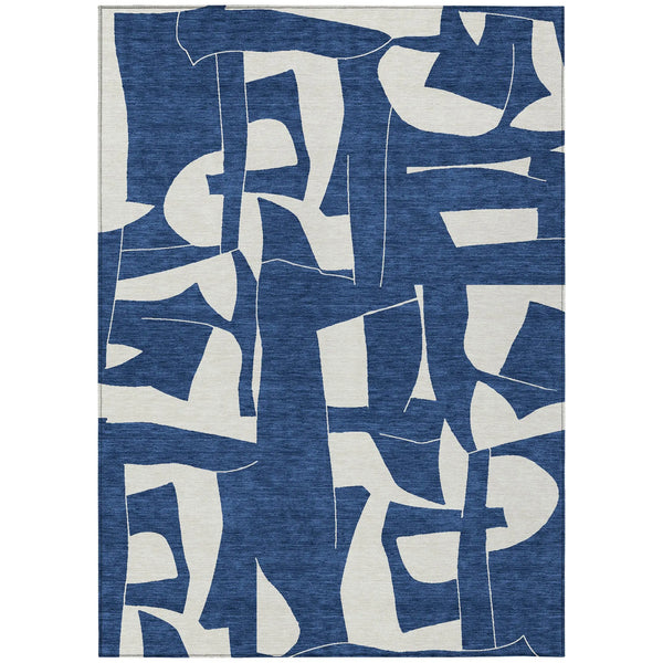 9' X 12' Navy Blue And Ivory Geometric Washable Indoor Outdoor Area Rug Homeroots Outdoor