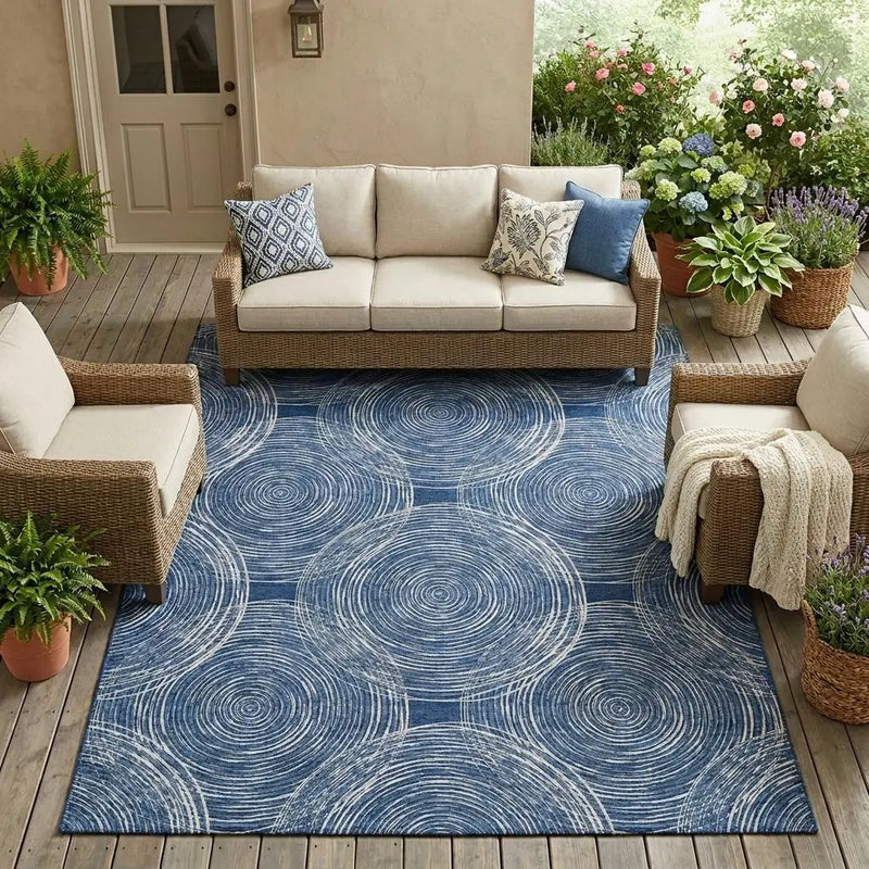 9' X 12' Navy Blue And Ivory Geometric Washable Indoor Outdoor Area Rug Homeroots Outdoor