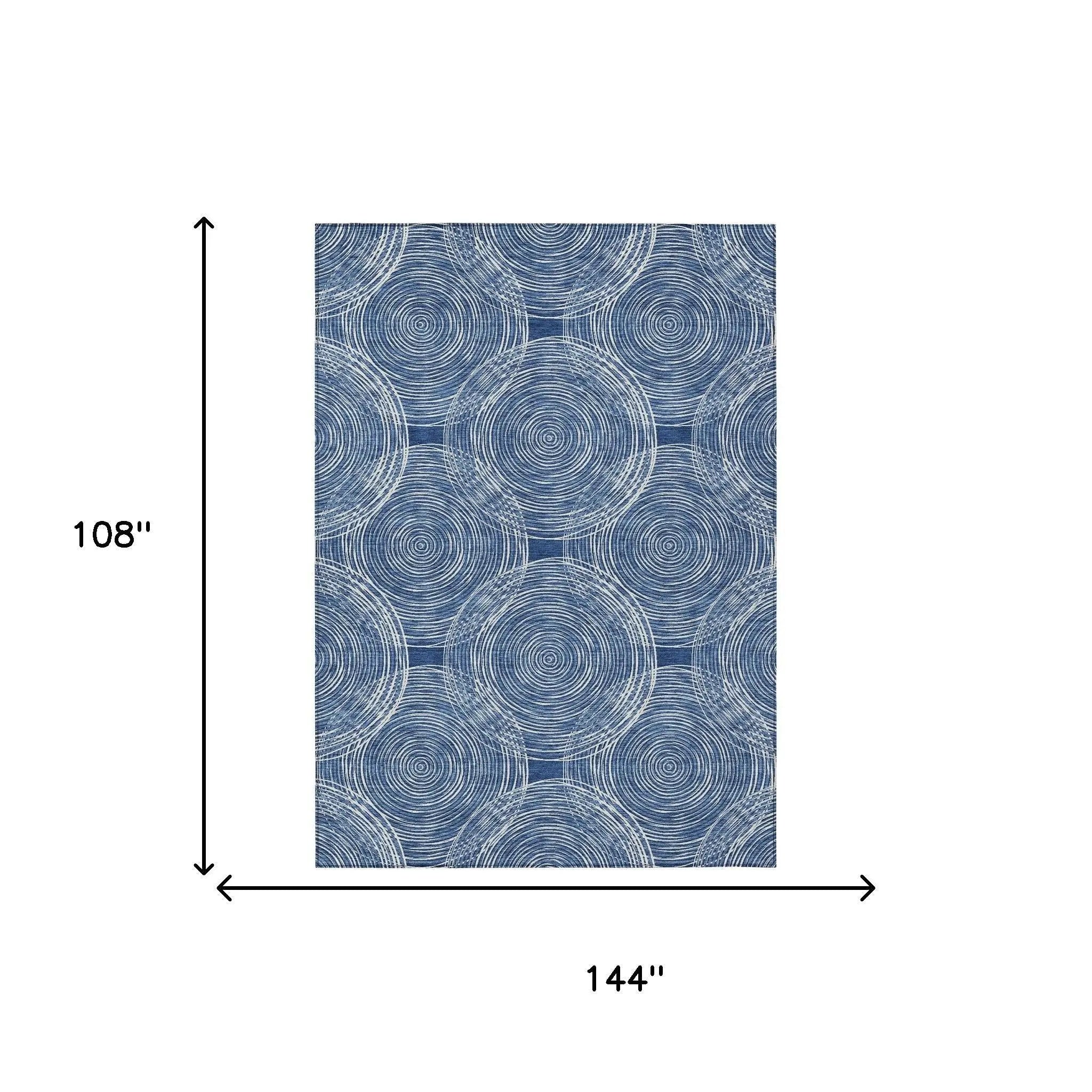 9' X 12' Navy Blue And Ivory Geometric Washable Indoor Outdoor Area Rug Homeroots Outdoor