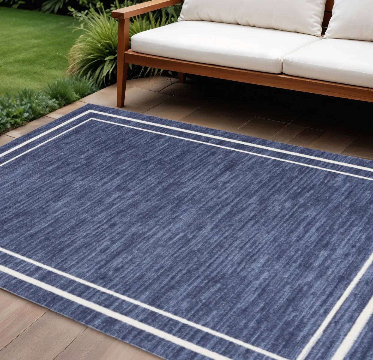 9' X 12' Navy Blue And Ivory Indoor Outdoor Area Rug Homeroots Outdoor