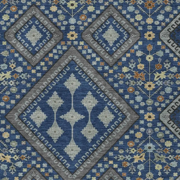 9' X 12' Navy Blue And Ivory Medallion Washable Indoor Outdoor Area Rug Homeroots Outdoor