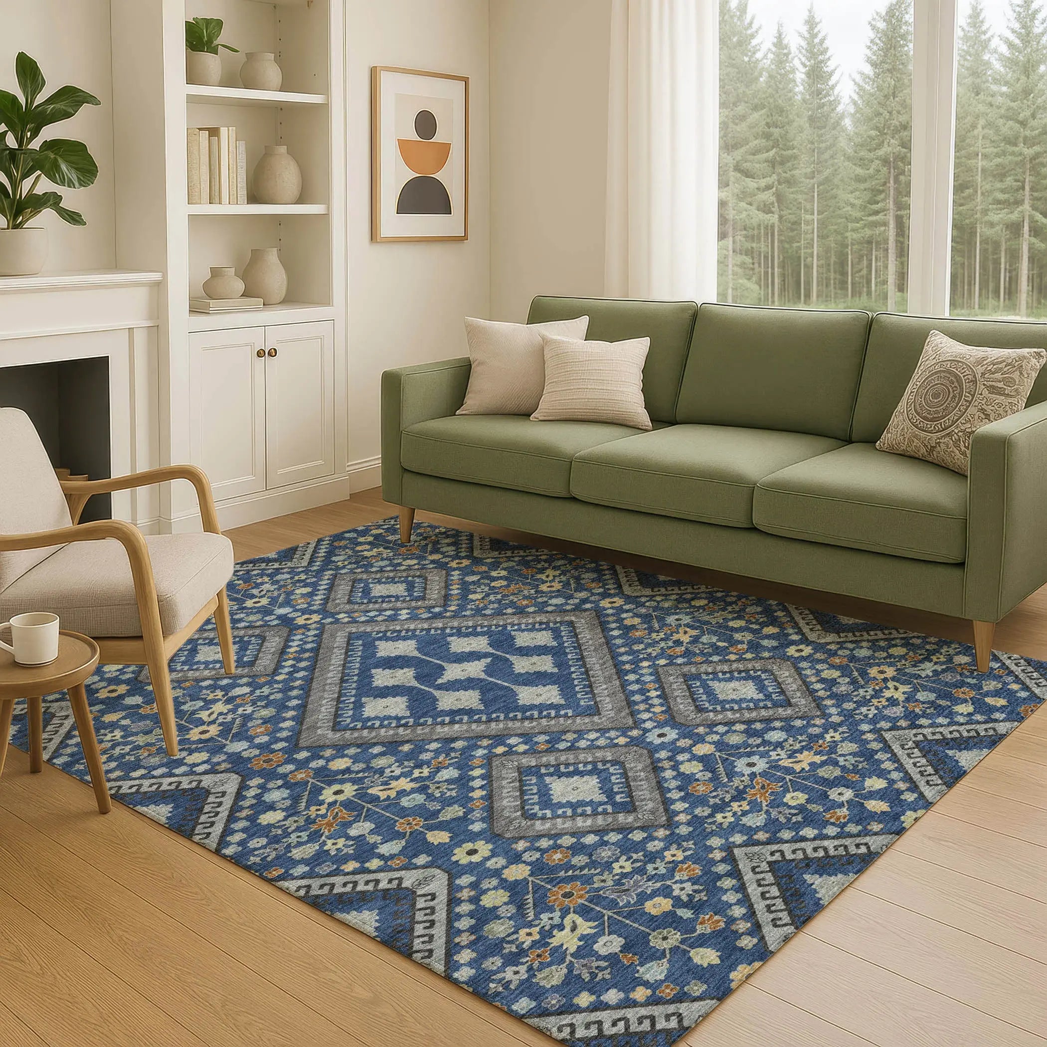 9' X 12' Navy Blue And Ivory Medallion Washable Indoor Outdoor Area Rug Homeroots Outdoor