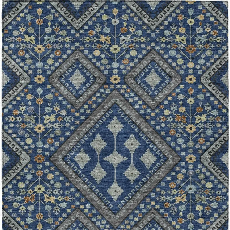 9' X 12' Navy Blue And Ivory Medallion Washable Indoor Outdoor Area Rug Homeroots Outdoor