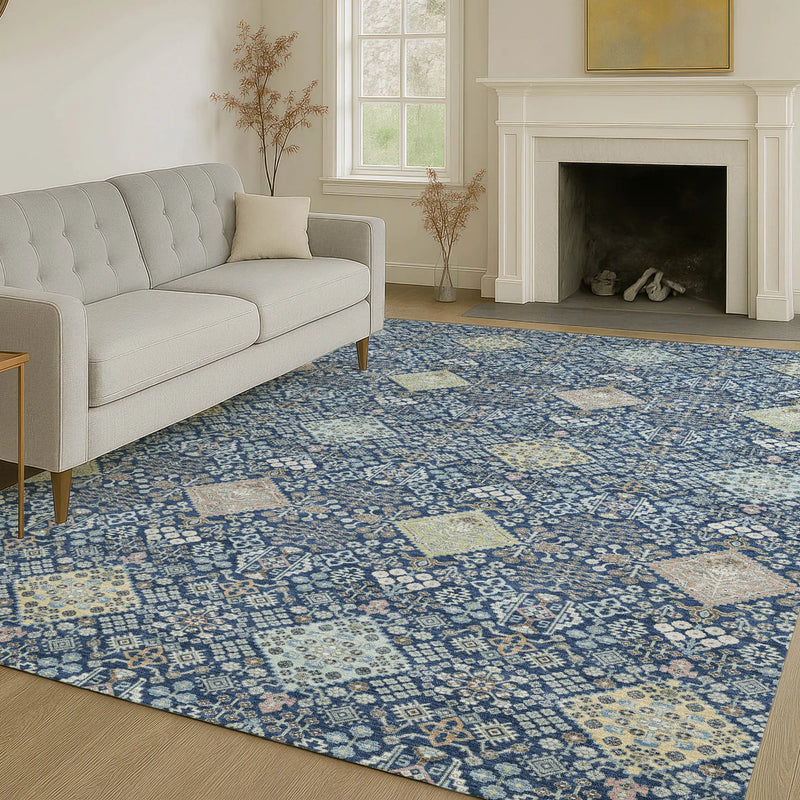 9' X 12' Navy Blue And Ivory Oriental Washable Indoor Outdoor Area Rug Homeroots Outdoor