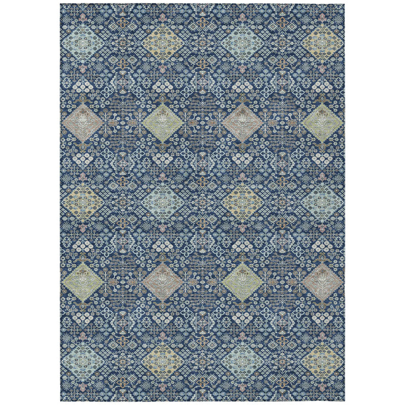 9' X 12' Navy Blue And Ivory Oriental Washable Indoor Outdoor Area Rug Homeroots Outdoor