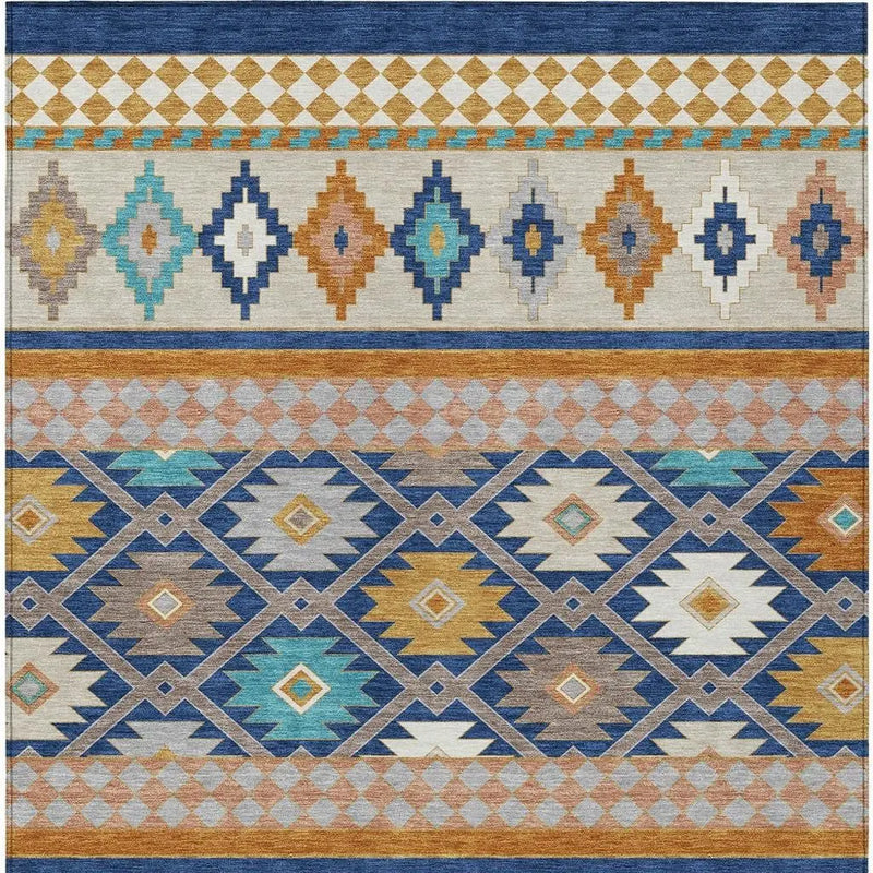 9' X 12' Navy Blue And Ivory Southwestern Washable Indoor Outdoor Area Rug Homeroots Outdoor