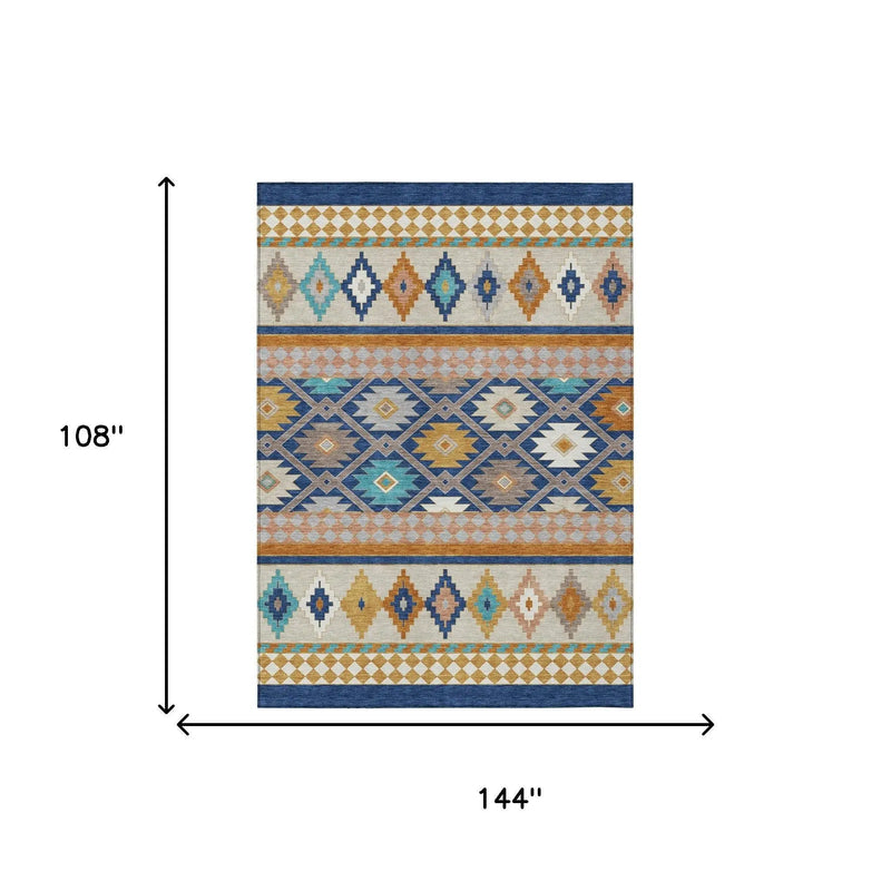 9' X 12' Navy Blue And Ivory Southwestern Washable Indoor Outdoor Area Rug Homeroots Outdoor