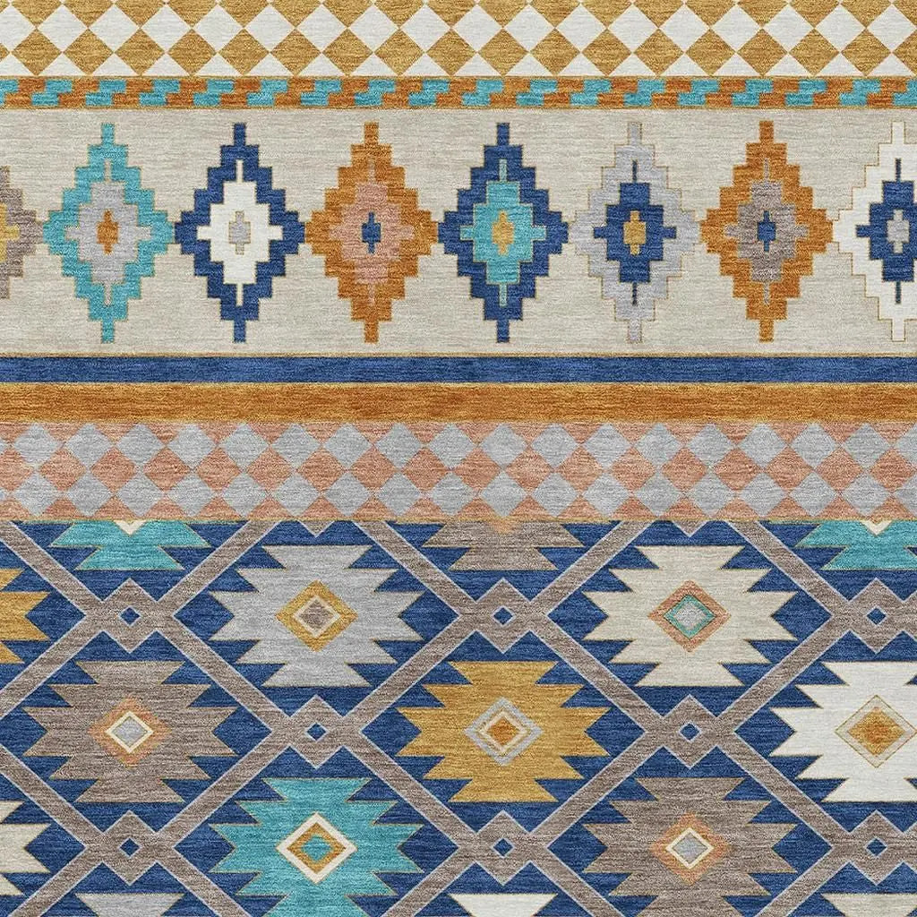 9' X 12' Navy Blue And Ivory Southwestern Washable Indoor Outdoor Area Rug Homeroots Outdoor