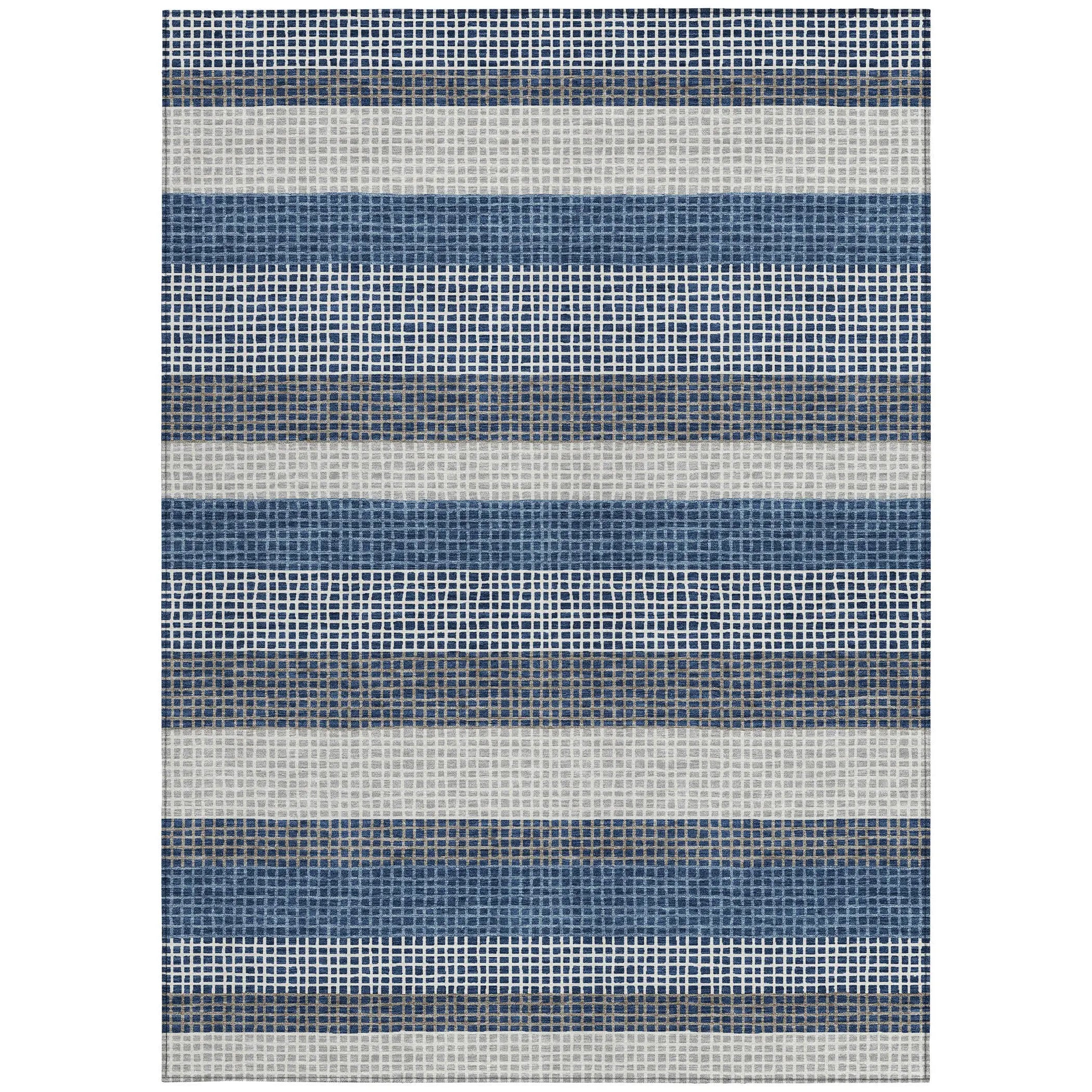 9' X 12' Navy Blue And Ivory Striped Washable Indoor Outdoor Area Rug Homeroots Outdoor
