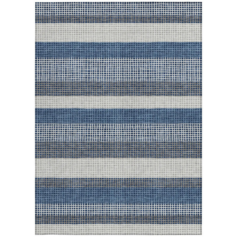 9' X 12' Navy Blue And Ivory Striped Washable Indoor Outdoor Area Rug Homeroots Outdoor