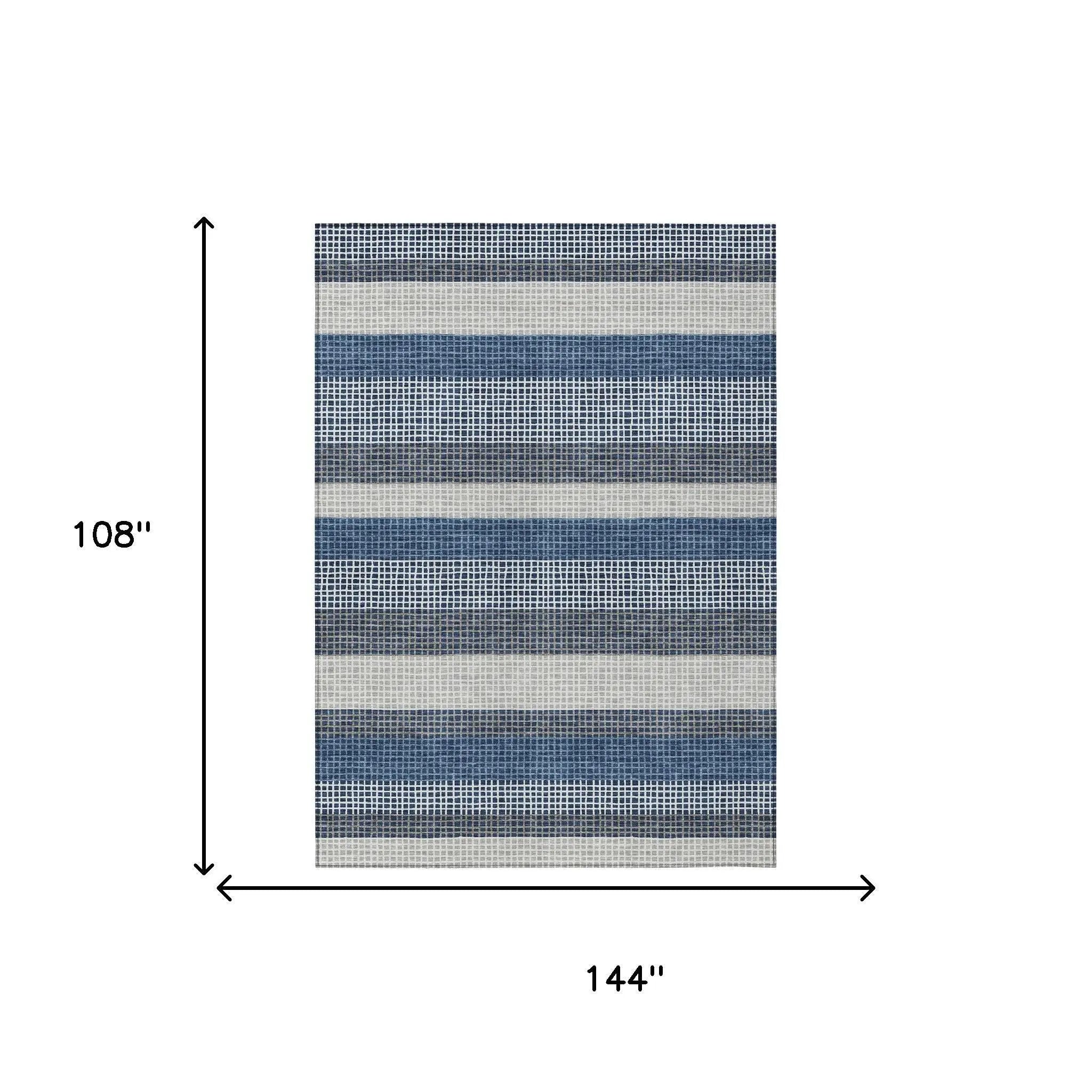 9' X 12' Navy Blue And Ivory Striped Washable Indoor Outdoor Area Rug Homeroots Outdoor