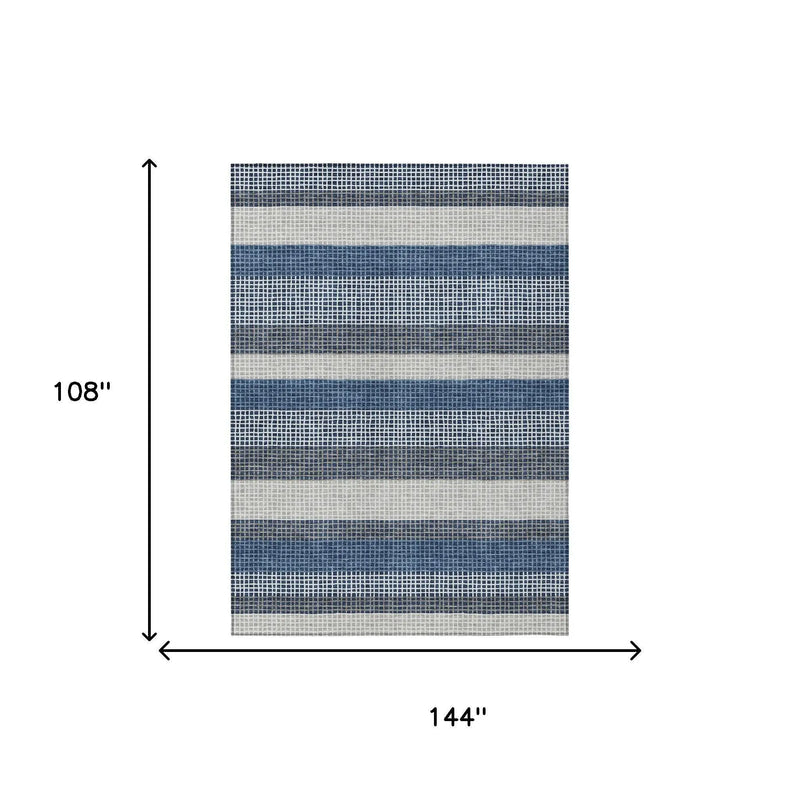 9' X 12' Navy Blue And Ivory Striped Washable Indoor Outdoor Area Rug Homeroots Outdoor