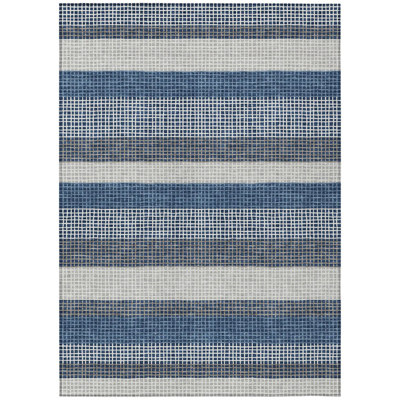 9' X 12' Navy Blue And Ivory Striped Washable Indoor Outdoor Area Rug Homeroots Outdoor