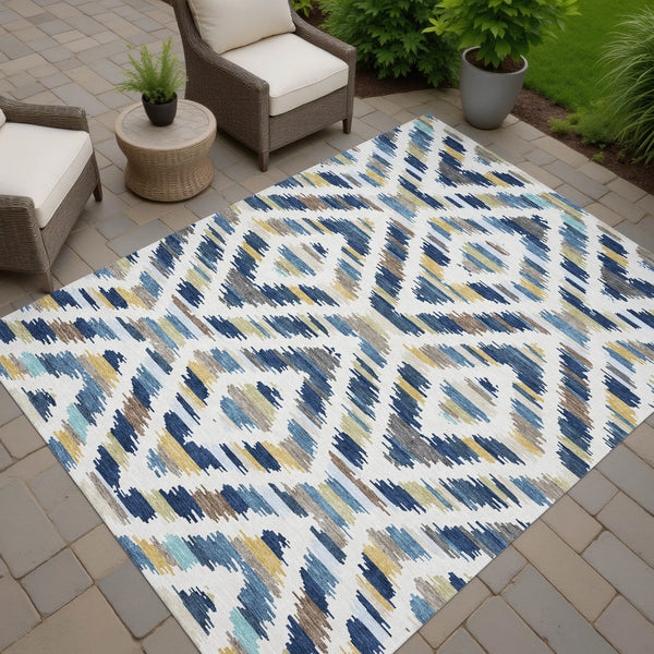 9' X 12' Navy Blue And Ivory Tribal Washable Indoor Outdoor Area Rug Homeroots Outdoor