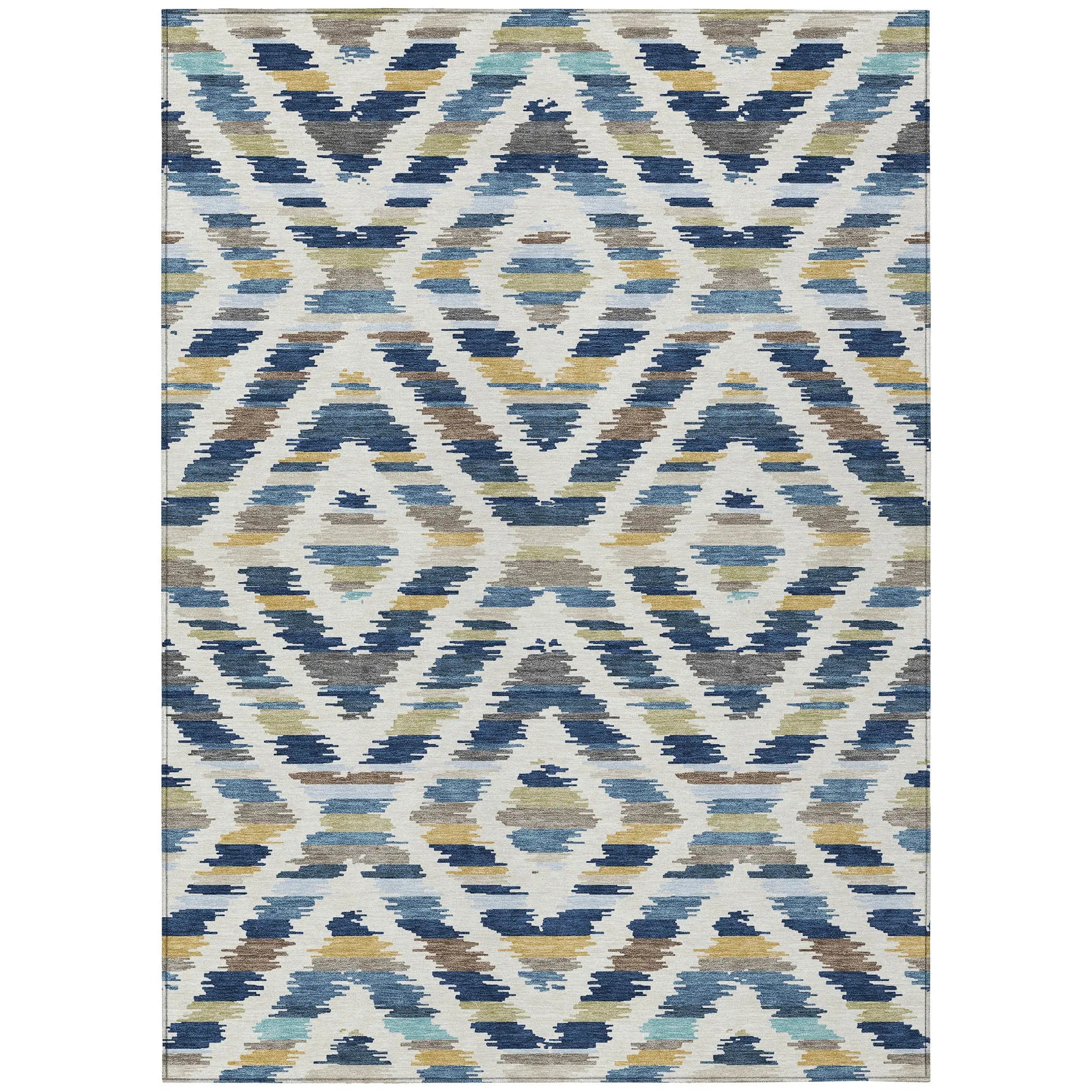9' X 12' Navy Blue And Ivory Tribal Washable Indoor Outdoor Area Rug Homeroots Outdoor