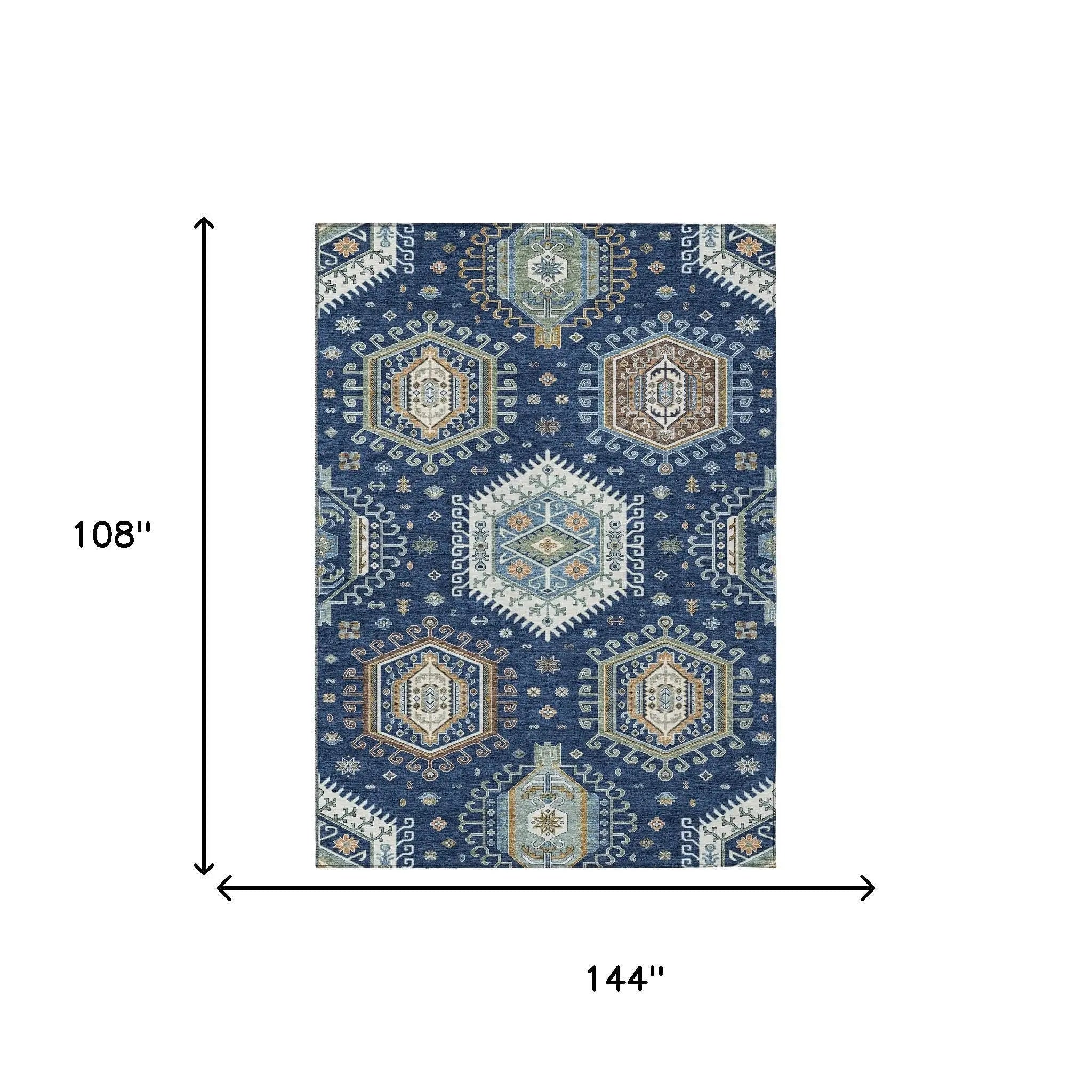 9' X 12' Navy Blue And Ivory Tribal Washable Indoor Outdoor Area Rug Homeroots Outdoor