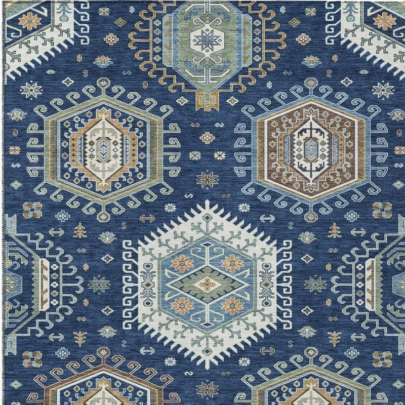 9' X 12' Navy Blue And Ivory Tribal Washable Indoor Outdoor Area Rug Homeroots Outdoor
