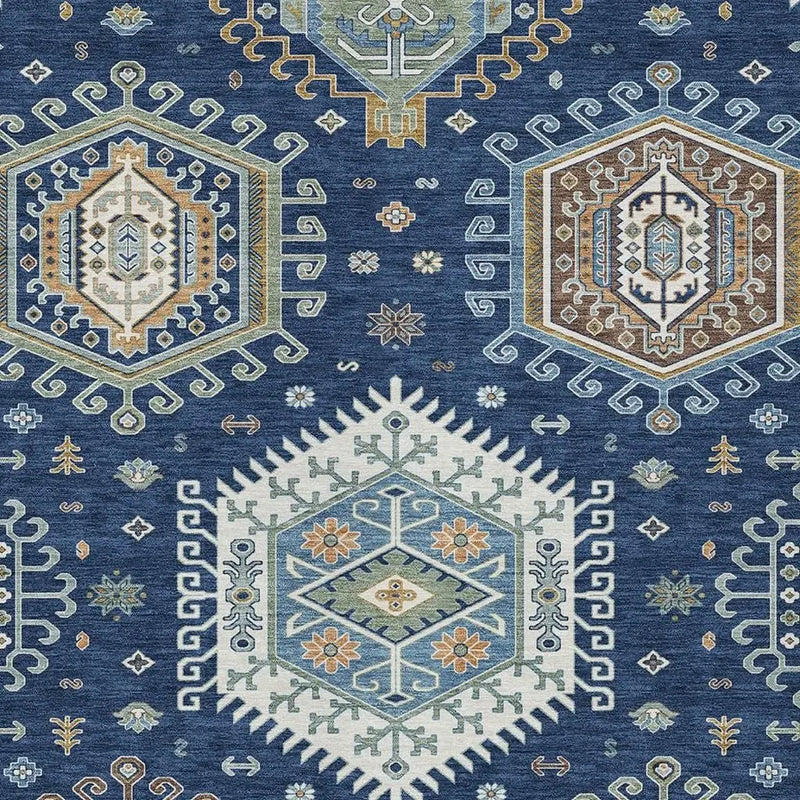 9' X 12' Navy Blue And Ivory Tribal Washable Indoor Outdoor Area Rug Homeroots Outdoor