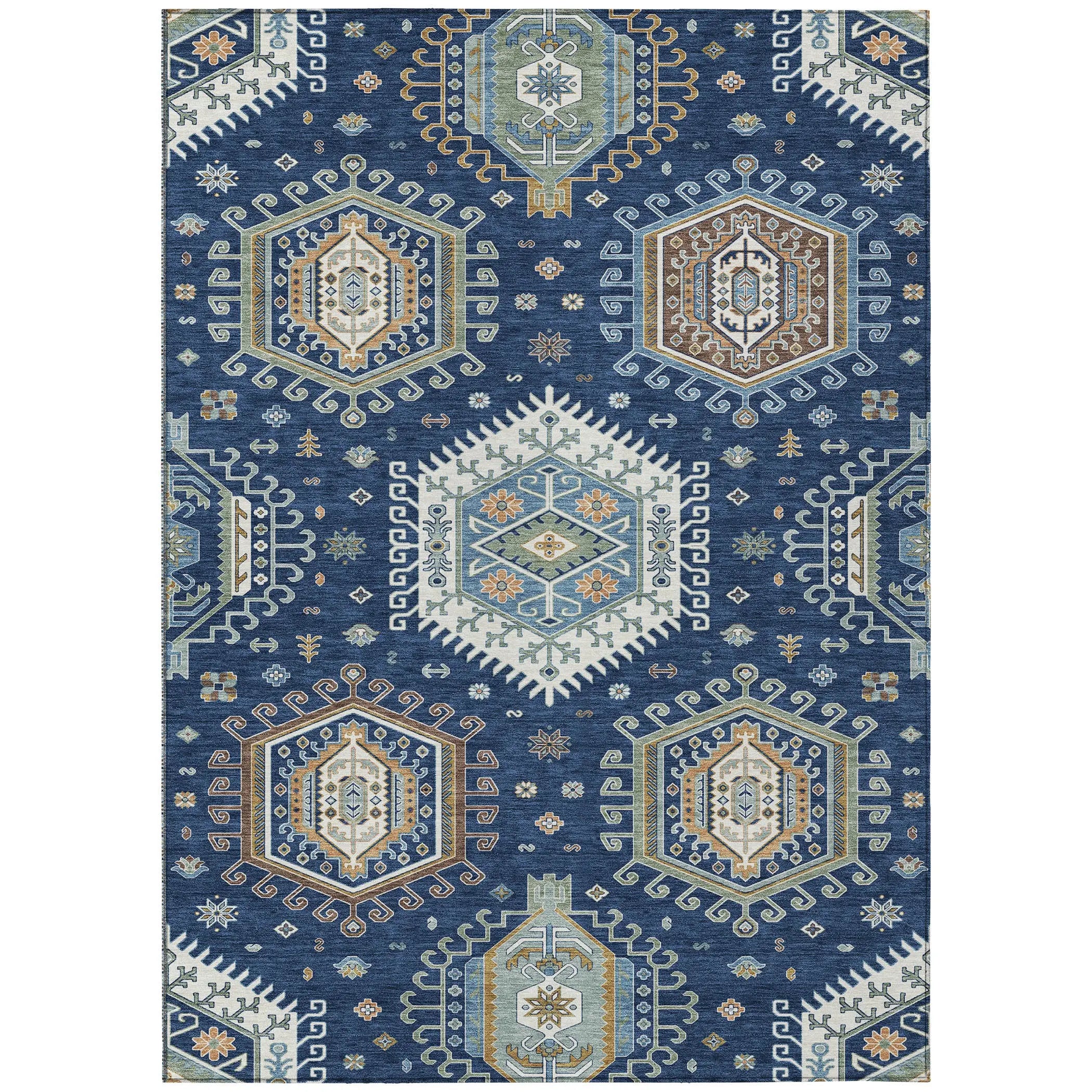 9' X 12' Navy Blue And Ivory Tribal Washable Indoor Outdoor Area Rug Homeroots Outdoor