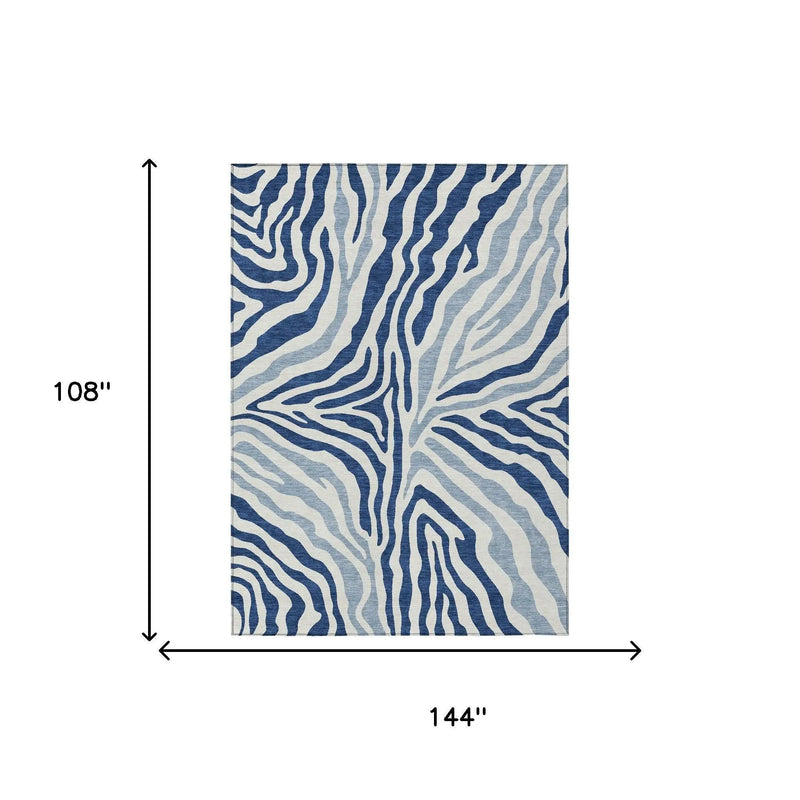 9' X 12' Navy Blue And Ivory Zebra Print Washable Indoor Outdoor Area Rug Homeroots Outdoor
