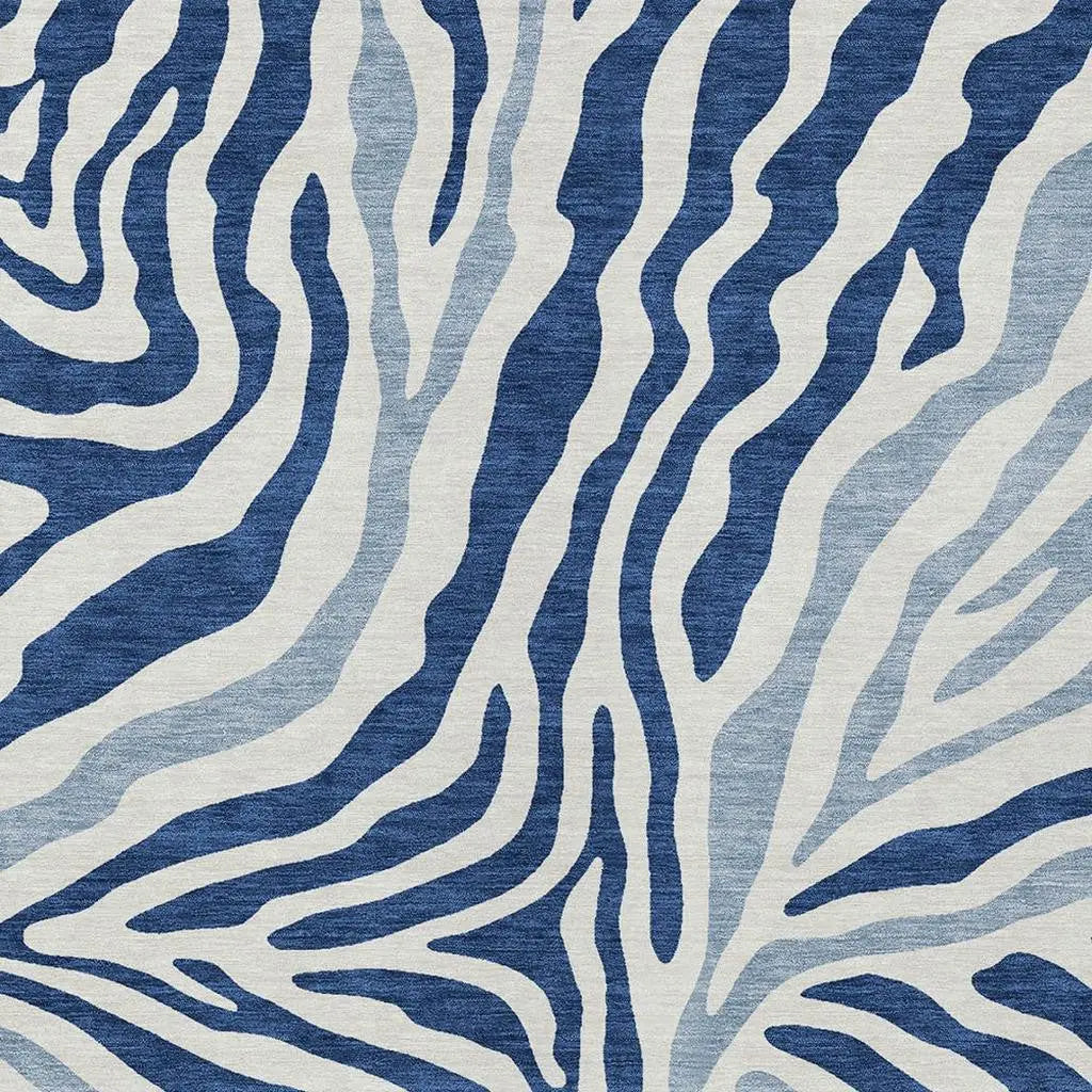 9' X 12' Navy Blue And Ivory Zebra Print Washable Indoor Outdoor Area Rug Homeroots Outdoor