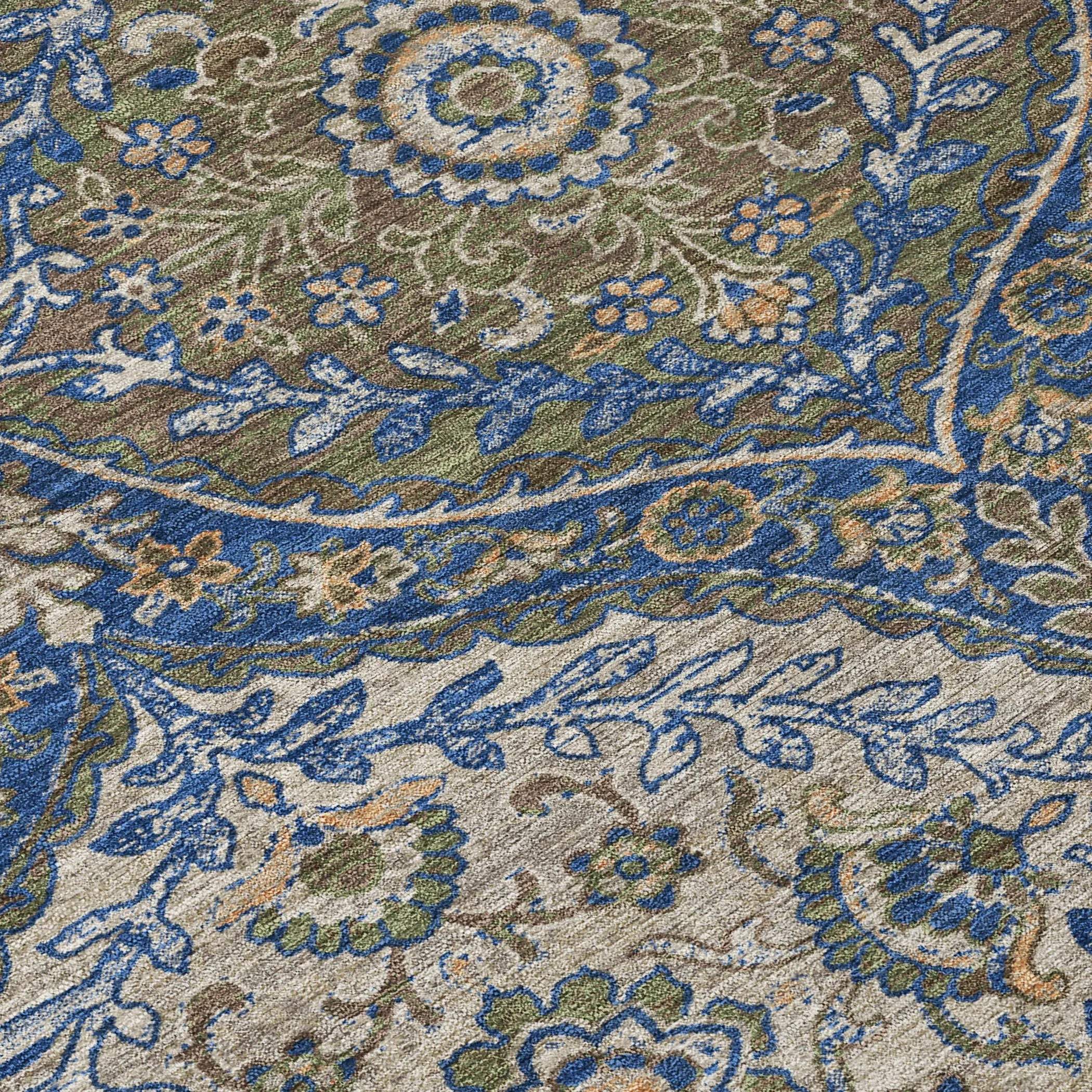 9' X 12' Navy Blue And Linen Ogee Washable Indoor Outdoor Area Rug Homeroots Outdoor