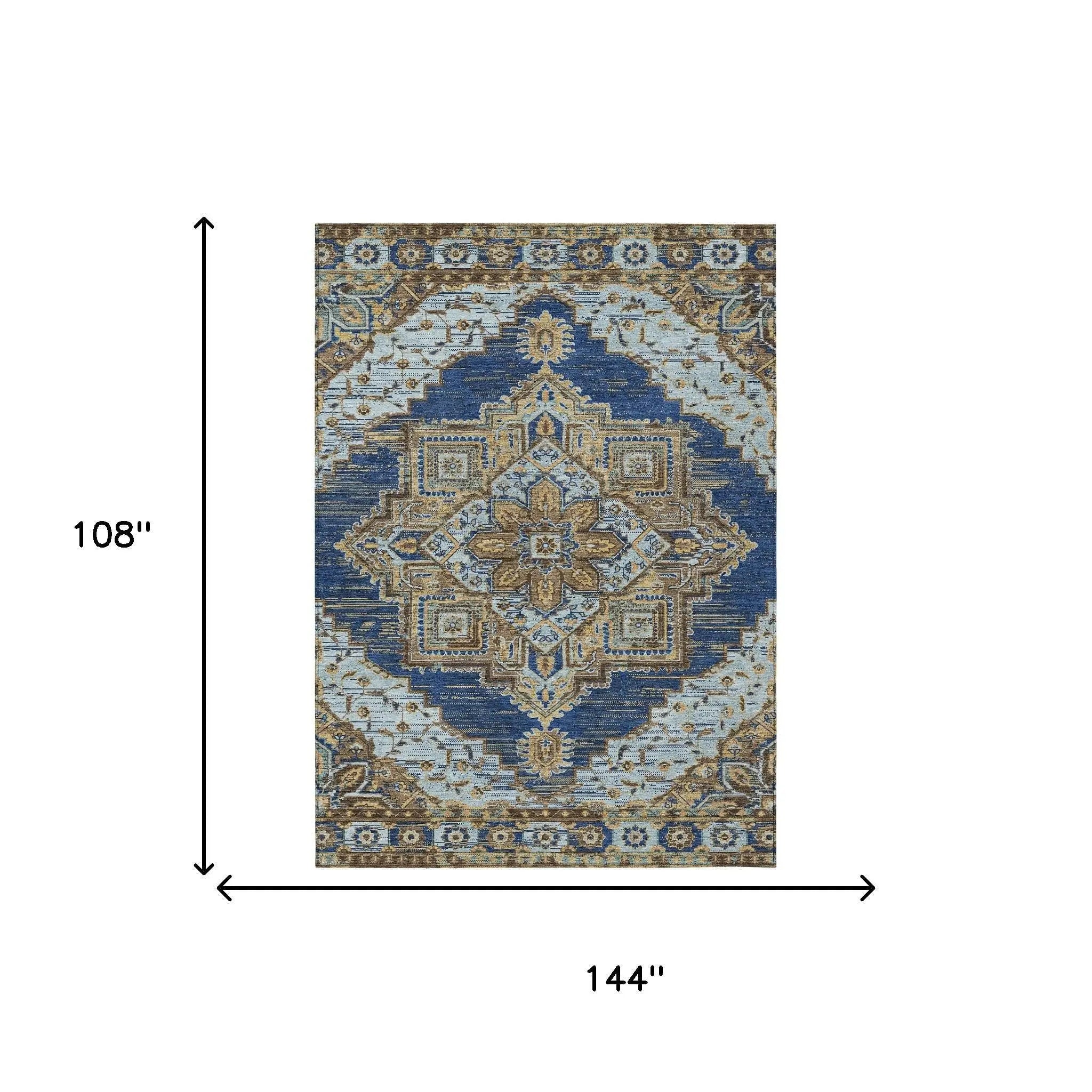 9' X 12' Navy Blue And Linen Oriental Washable Indoor Outdoor Area Rug Homeroots Outdoor
