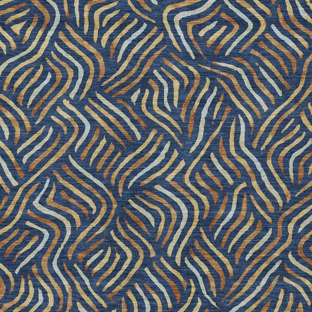 9' X 12' Navy Blue And Orange Abstract Washable Indoor Outdoor Area Rug Homeroots Outdoor