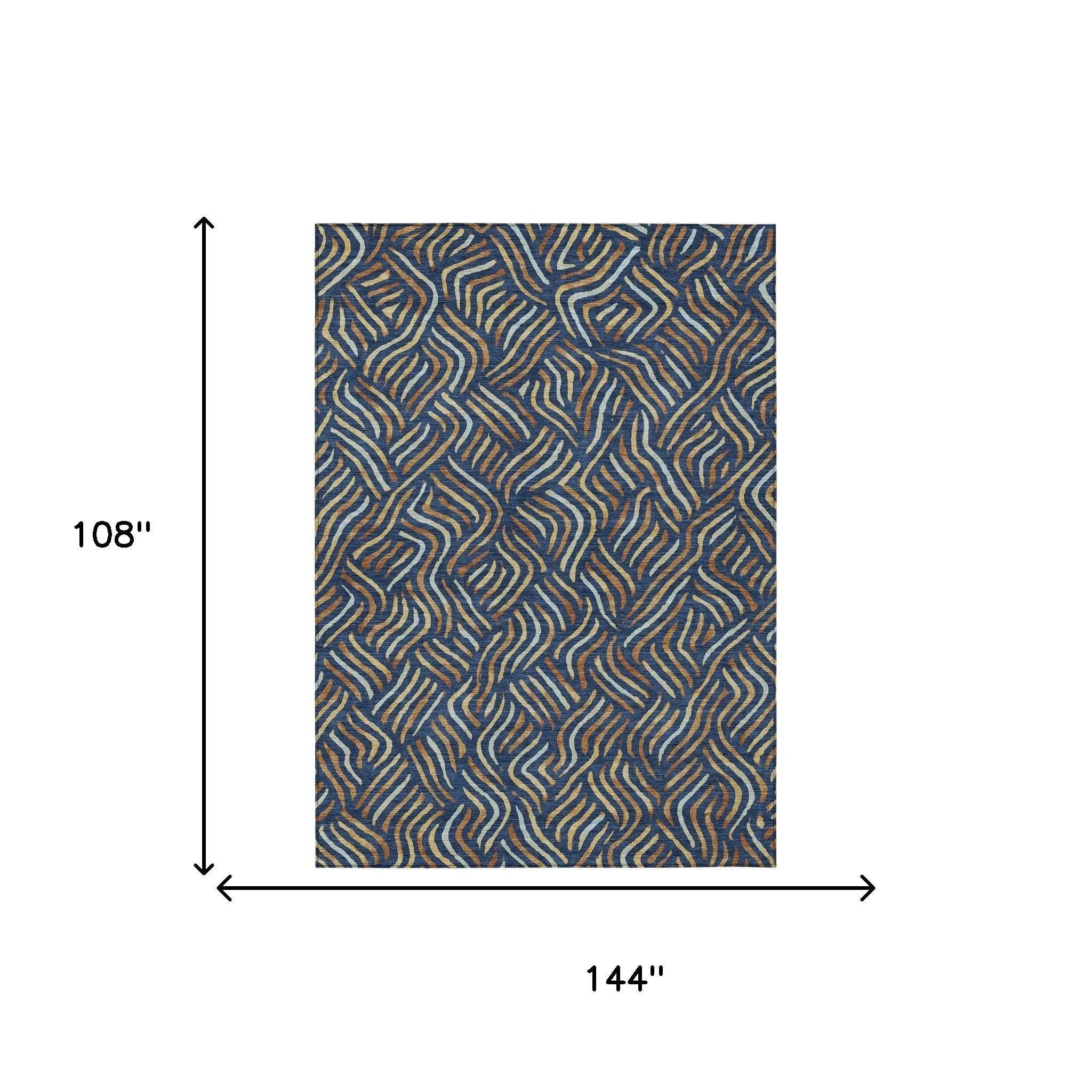 9' X 12' Navy Blue And Orange Abstract Washable Indoor Outdoor Area Rug Homeroots Outdoor