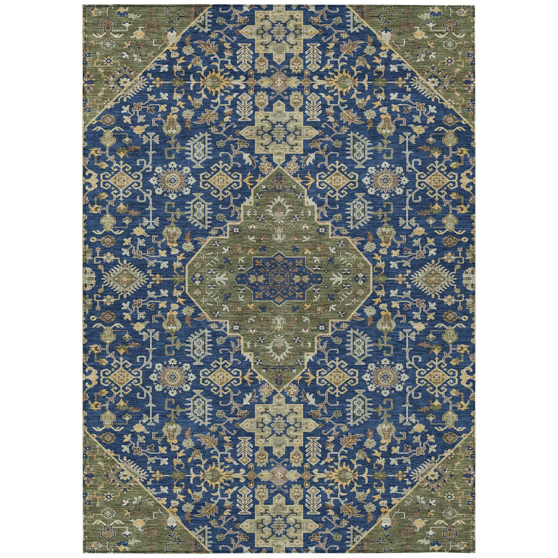 9' X 12' Navy Blue And Pewter Medallion Washable Indoor Outdoor Area Rug Homeroots Outdoor
