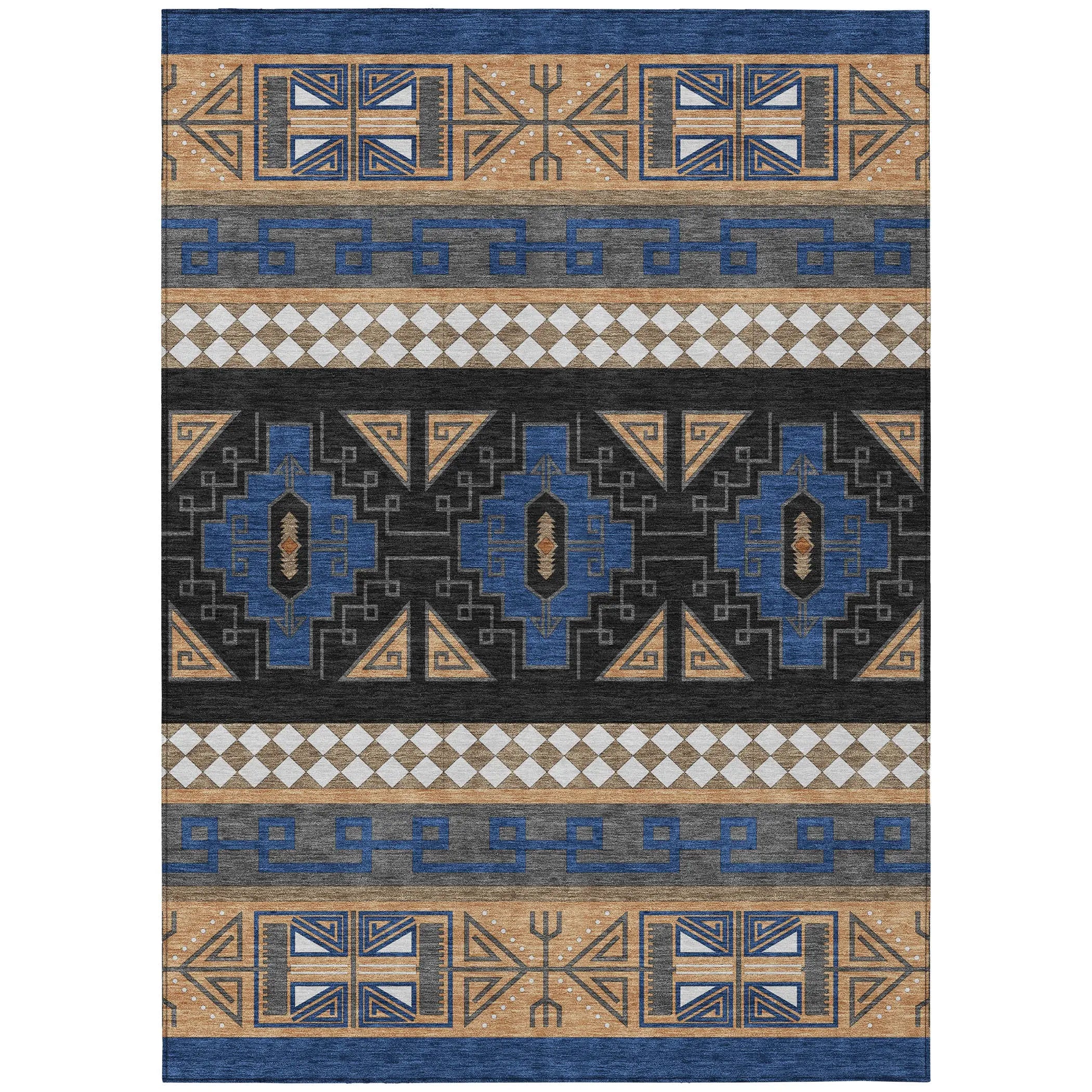 9' X 12' Navy Blue And Salmon Tribal Washable Indoor Outdoor Area Rug Homeroots Outdoor