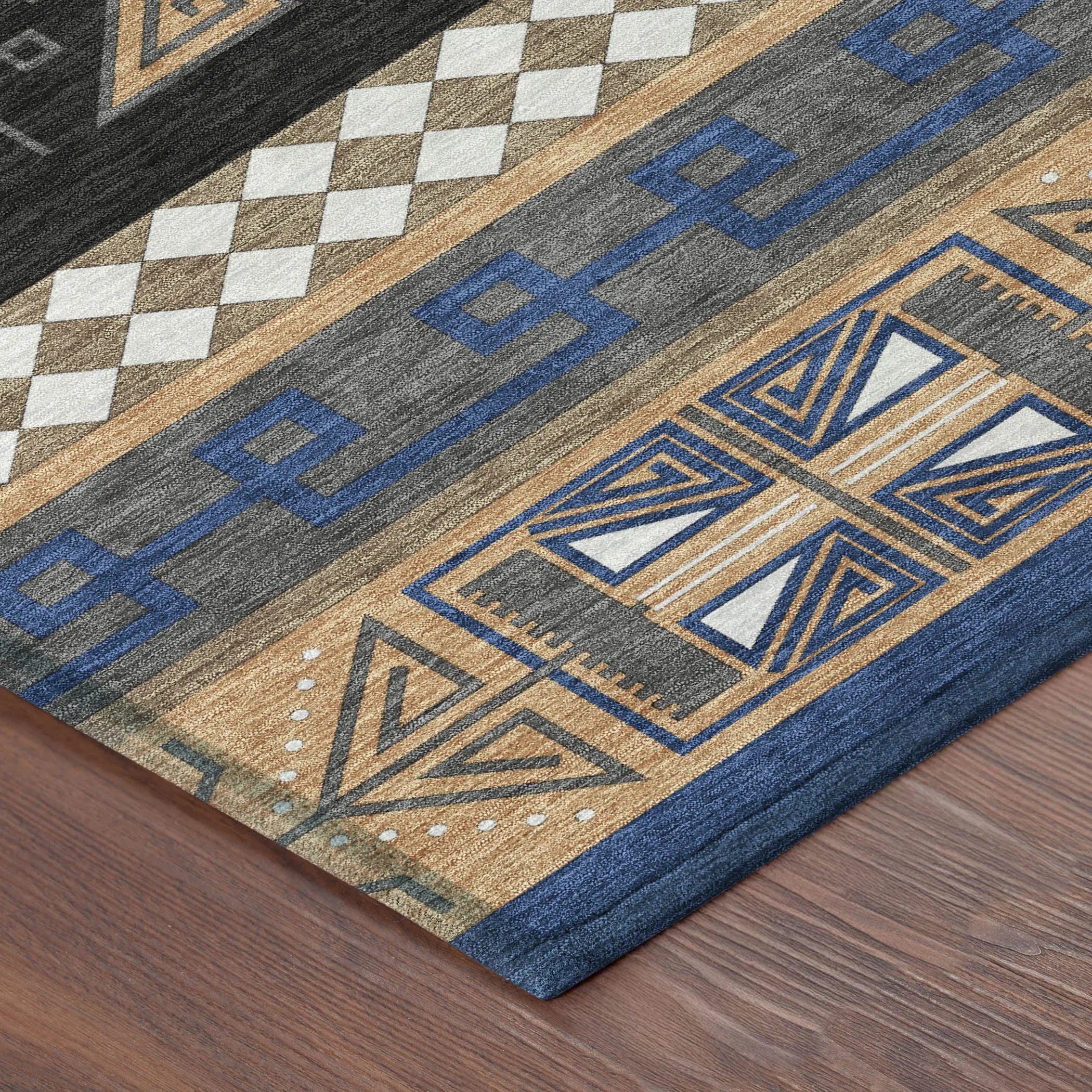 9' X 12' Navy Blue And Salmon Tribal Washable Indoor Outdoor Area Rug Homeroots Outdoor