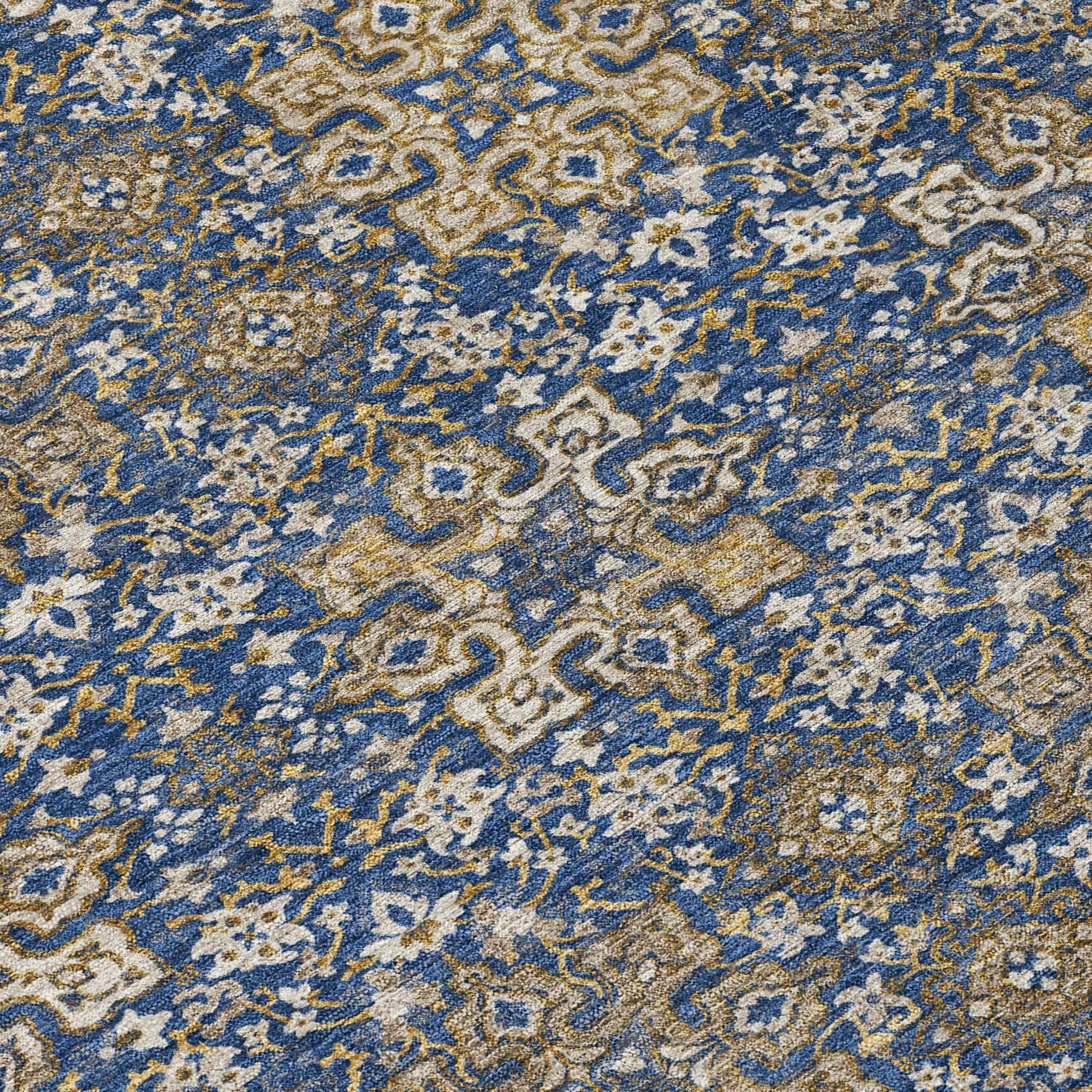 9' X 12' Navy Blue And Silver Oriental Washable Indoor Outdoor Area Rug Homeroots Outdoor