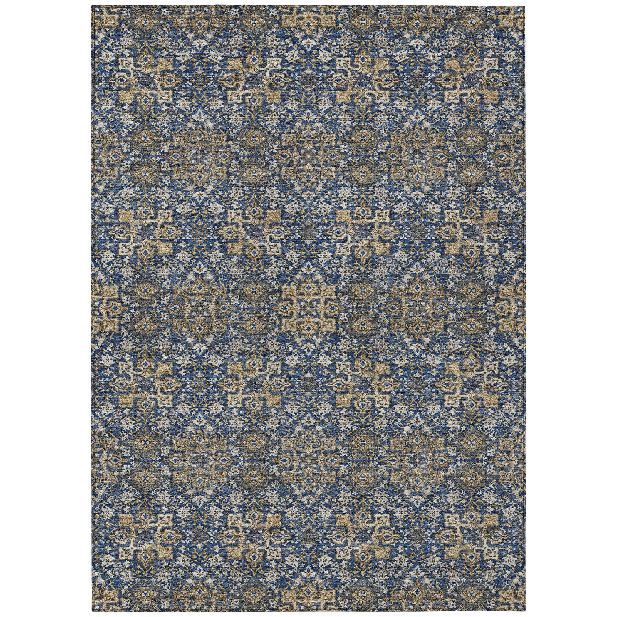 9' X 12' Navy Blue And Silver Oriental Washable Indoor Outdoor Area Rug Homeroots Outdoor