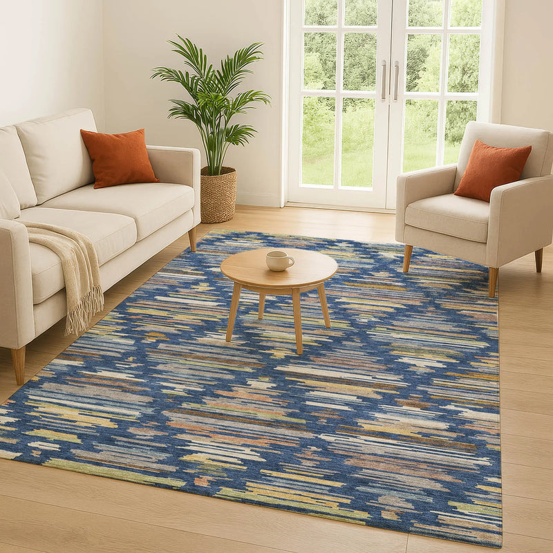 9' X 12' Navy Blue And Silver Southwestern Washable Indoor Outdoor Area Rug Homeroots Outdoor