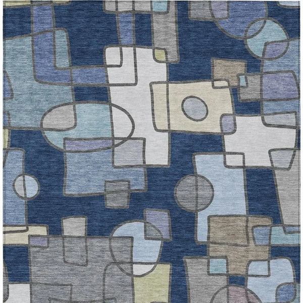 9' X 12' Navy Blue And Sky Blue Geometric Washable Indoor Outdoor Area Rug Homeroots Outdoor