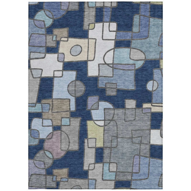 9' X 12' Navy Blue And Sky Blue Geometric Washable Indoor Outdoor Area Rug Homeroots Outdoor
