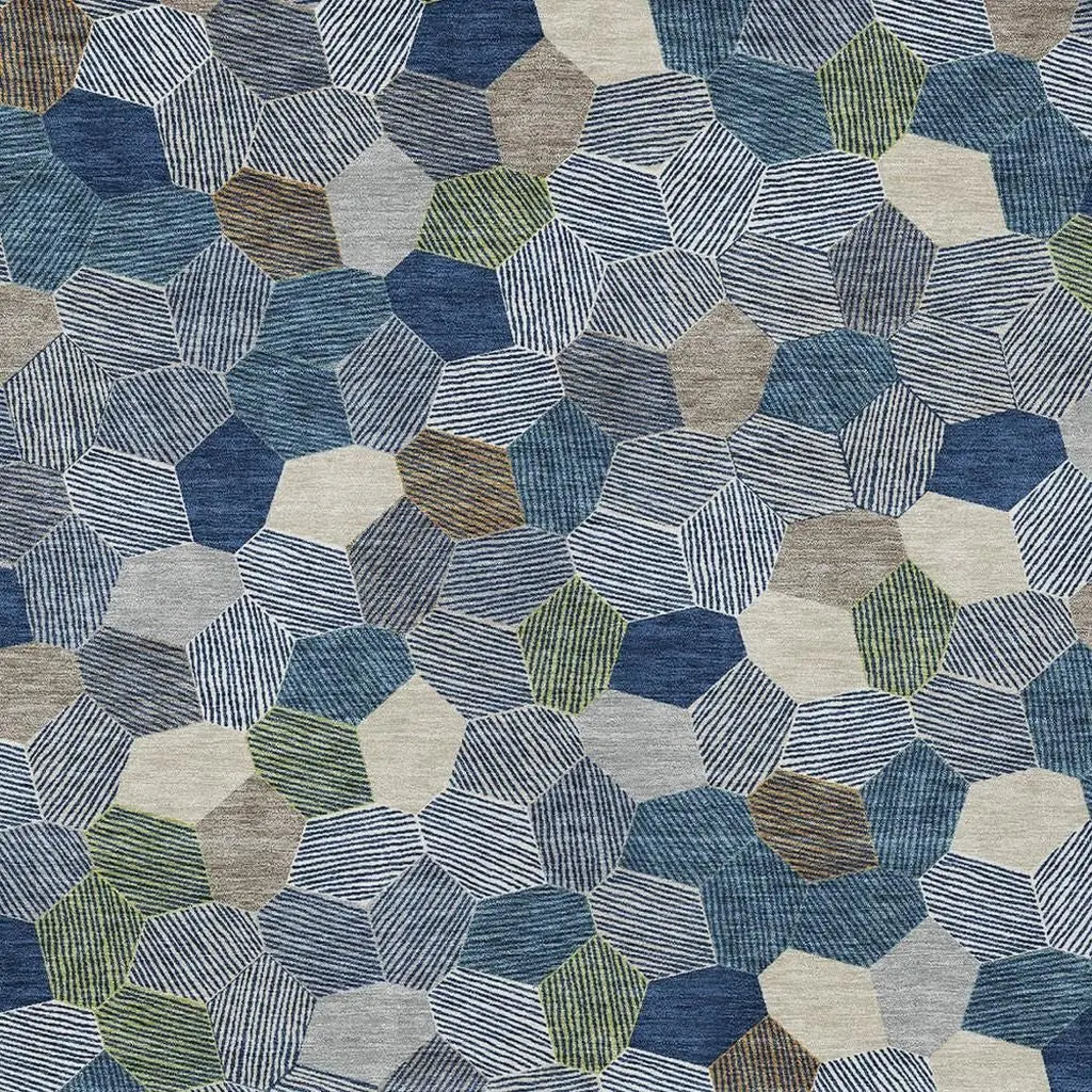 9' X 12' Navy Blue And Sky Blue Geometric Washable Indoor Outdoor Area Rug Homeroots Outdoor