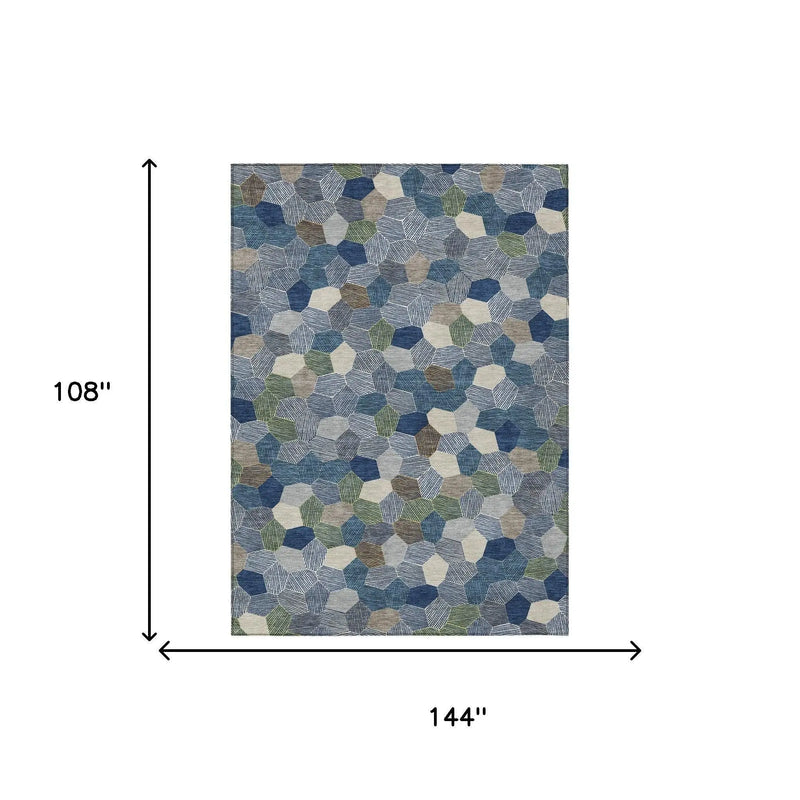 9' X 12' Navy Blue And Sky Blue Geometric Washable Indoor Outdoor Area Rug Homeroots Outdoor