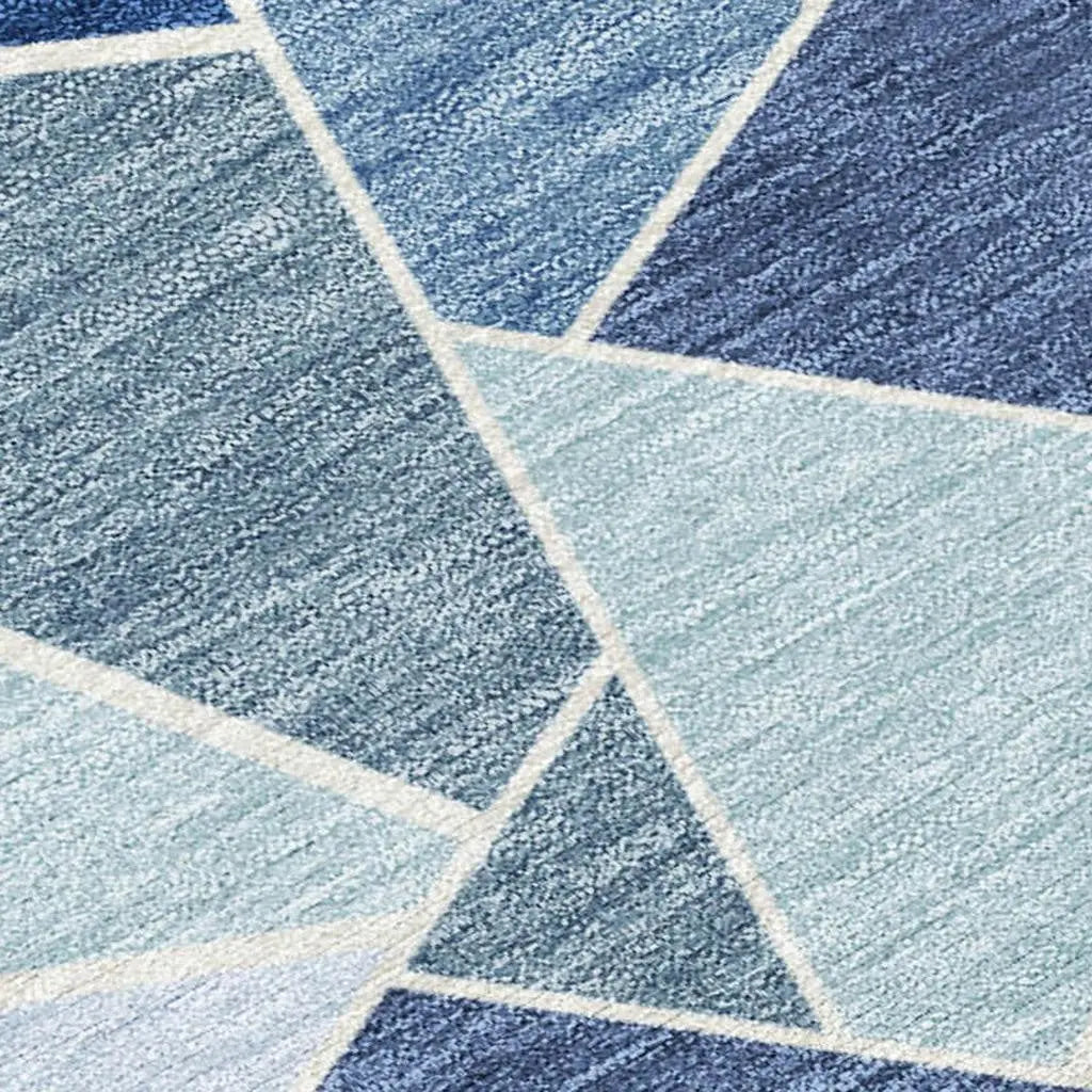 9' X 12' Navy Blue And Sky Blue Geometric Washable Indoor Outdoor Area Rug Homeroots Outdoor